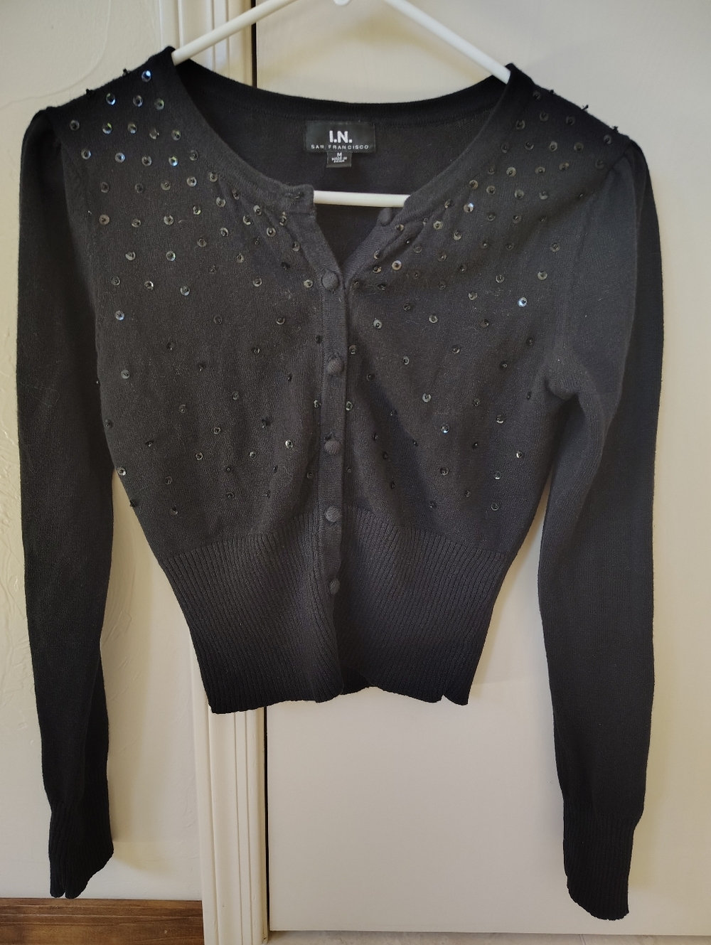 I.N. San Francisco Black Sequin-Embellished Cardigan M